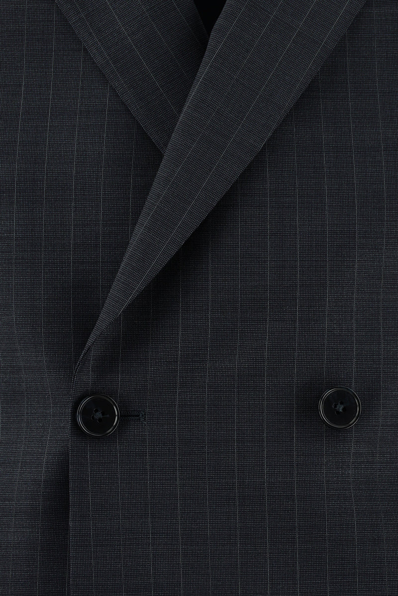 Koyu Lacivert 7 Drop Slim Fit Dar Kesim Yünlü Kruvaze Çizgili Tak?m Elbise-Abdullah Ki??l?