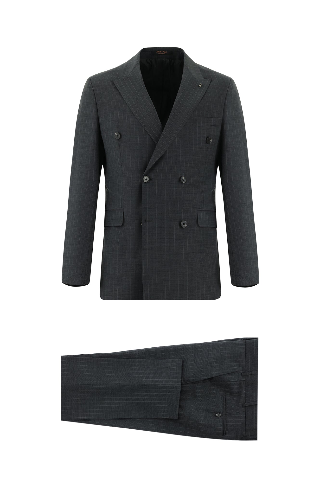 Koyu Antrasit Slim Fit Dar Kesim Yünlü Kruvaze Çizgili Takım Elbise