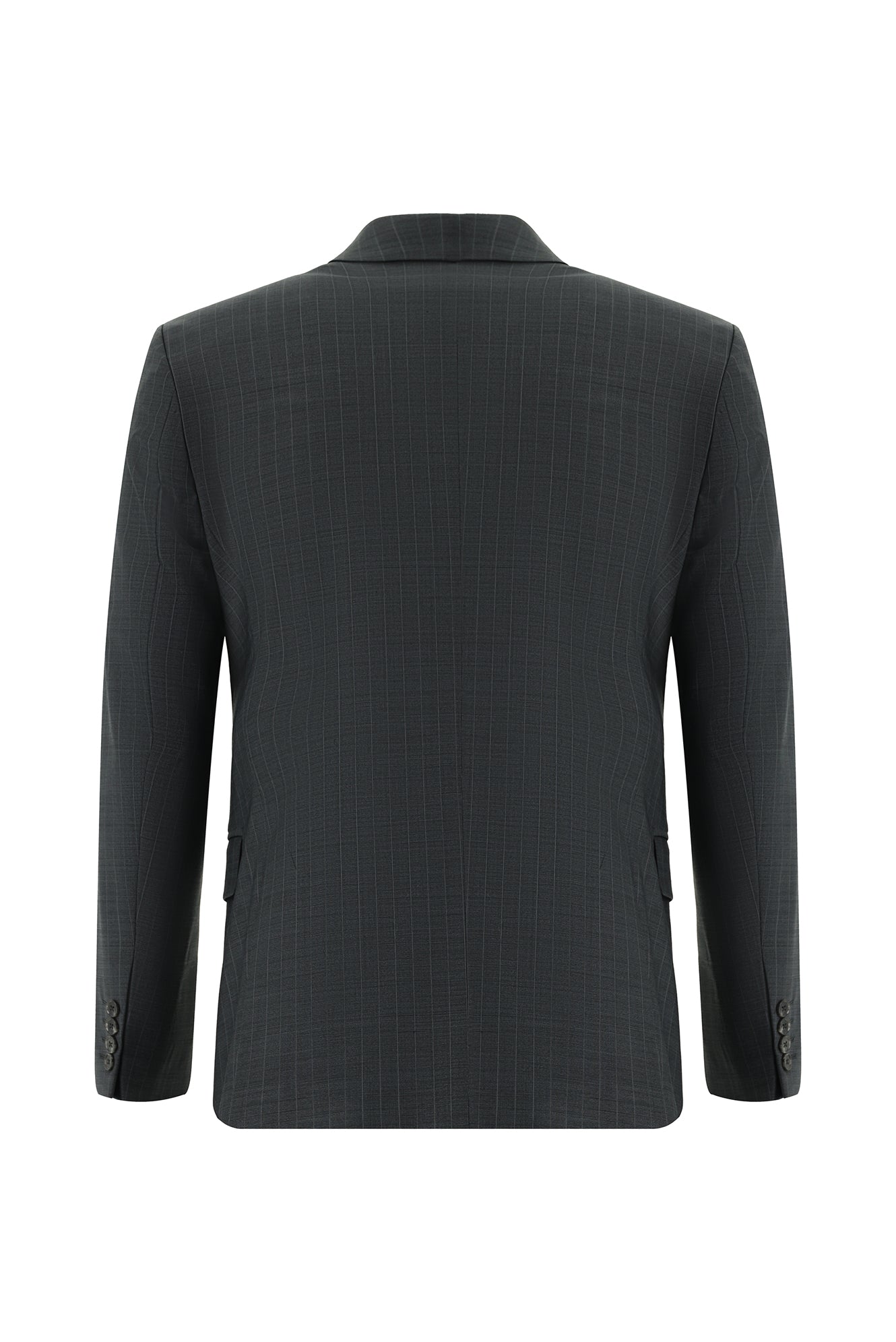 Koyu Antrasit Slim Fit Dar Kesim Yünlü Kruvaze Çizgili Takım Elbise