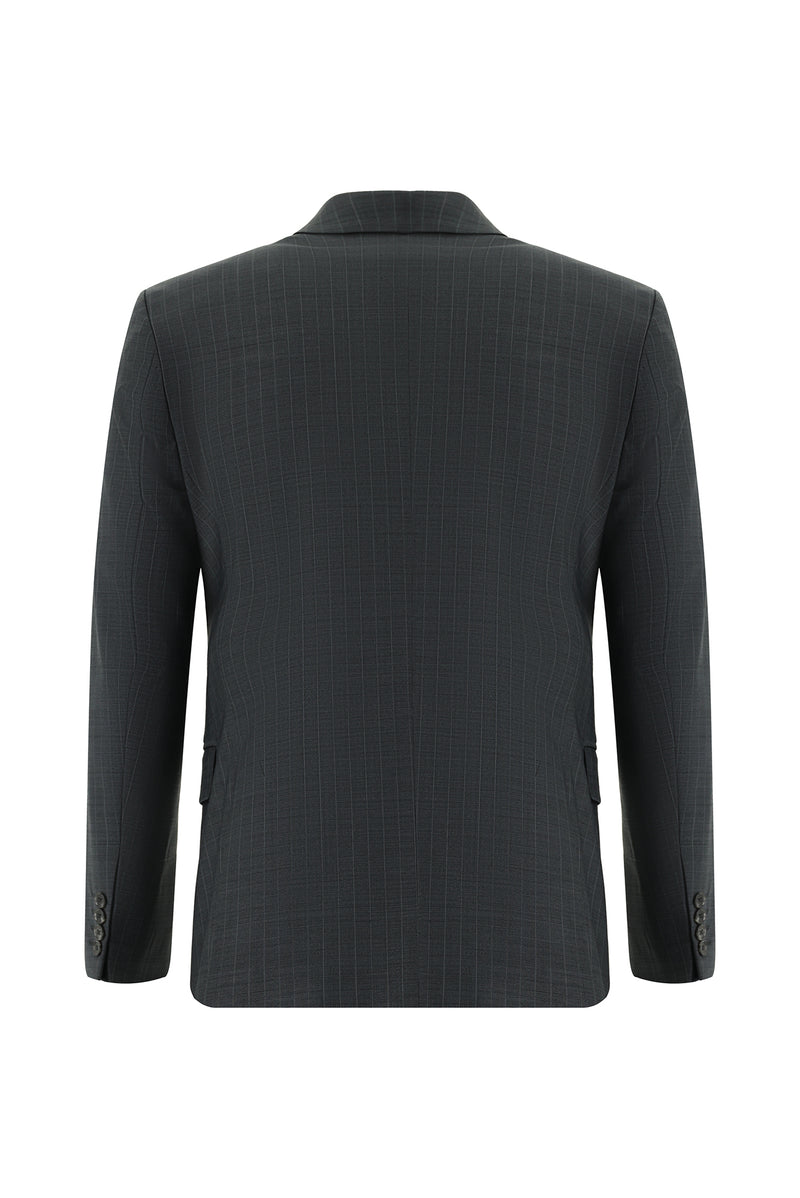 Koyu Antrasit Regular Fit Yünlü Kruvaze Çizgili Takım Elbise