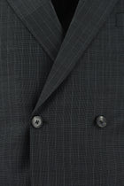 Koyu Antrasit Slim Fit Dar Kesim Yünlü Kruvaze Çizgili Takım Elbise