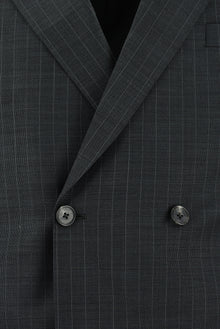 Koyu Antrasit Slim Fit Dar Kesim Yünlü Kruvaze Çizgili Takım Elbise