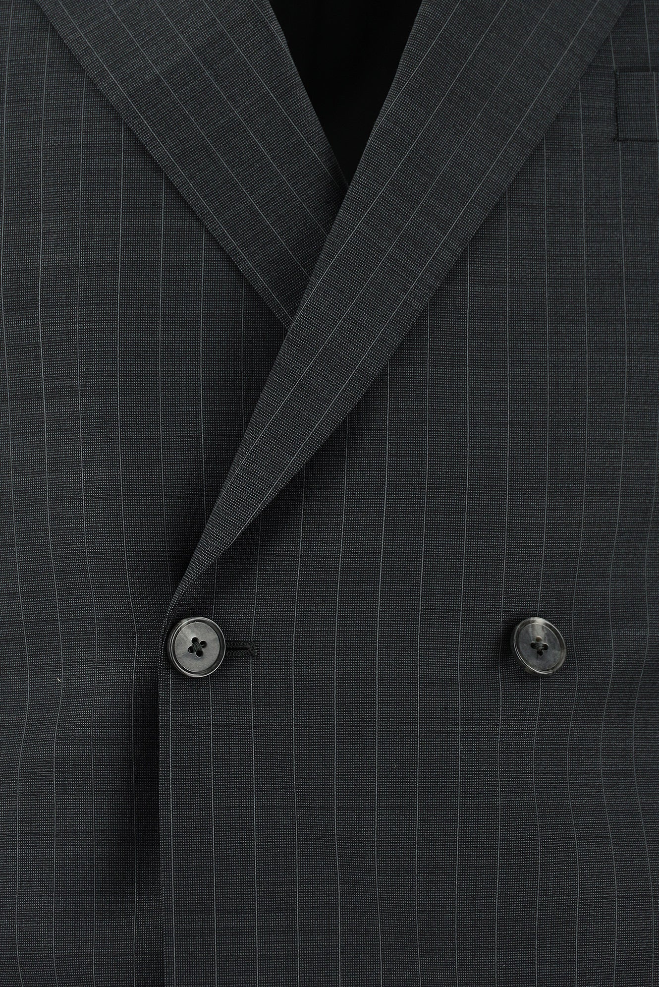 Koyu Antrasit Regular Fit Yünlü Kruvaze Çizgili Takım Elbise