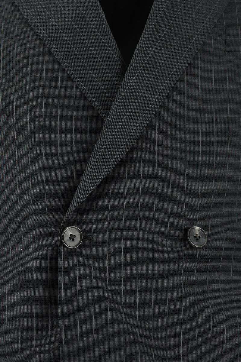 Koyu Antrasit Regular Fit Yünlü Kruvaze Çizgili Takım Elbise
