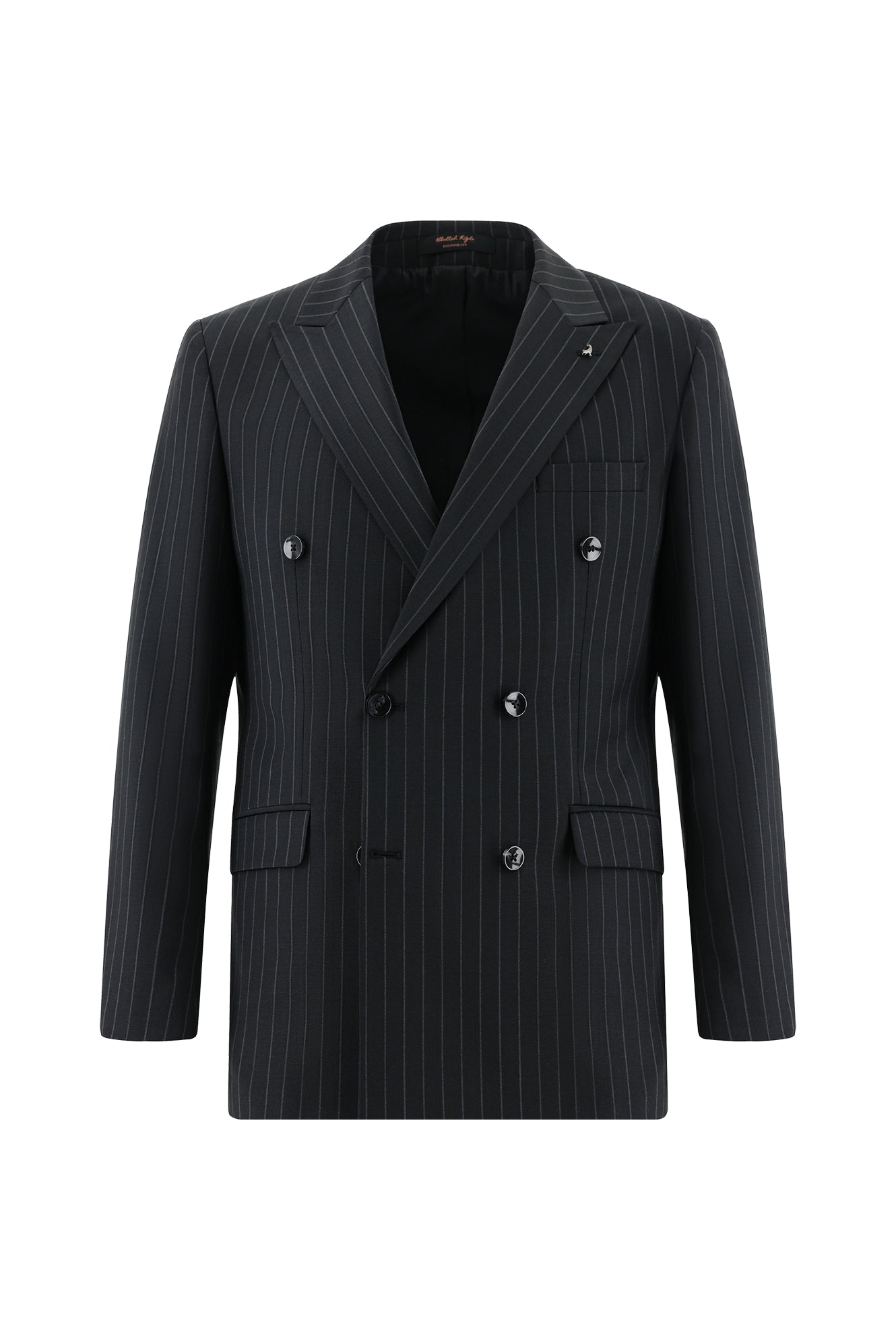 Siyah Slim Fit Dar Kesim Yünlü Kruvaze Çizgili Takım Elbise