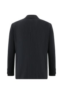 Siyah 7 Drop Slim Fit Dar Kesim Yünlü Kruvaze Çizgili Tak?m Elbise-Abdullah Ki??l?