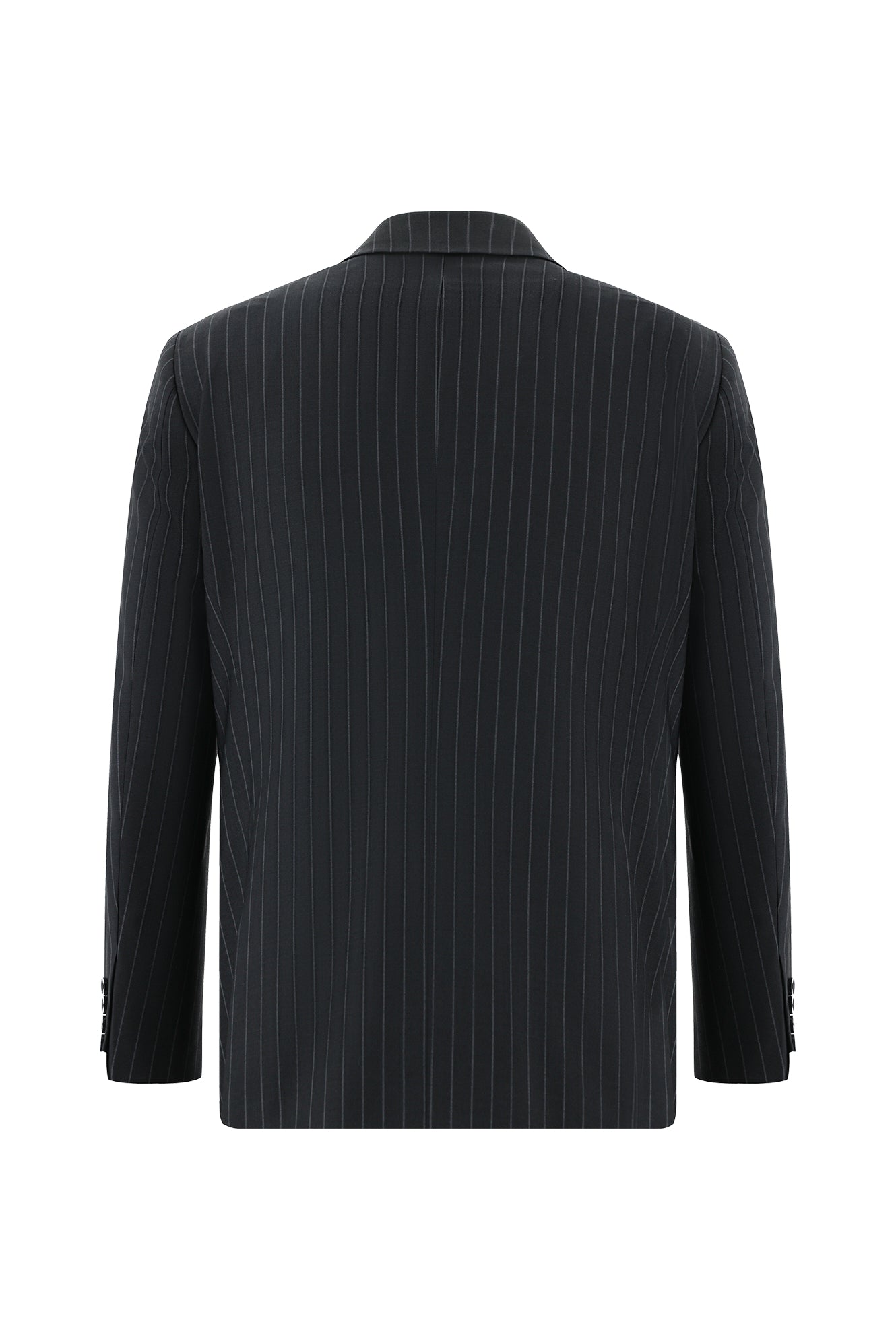 Siyah Slim Fit Dar Kesim Yünlü Kruvaze Çizgili Takım Elbise