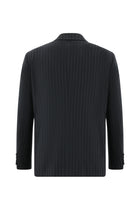 Siyah Slim Fit Dar Kesim Yünlü Kruvaze Çizgili Takım Elbise