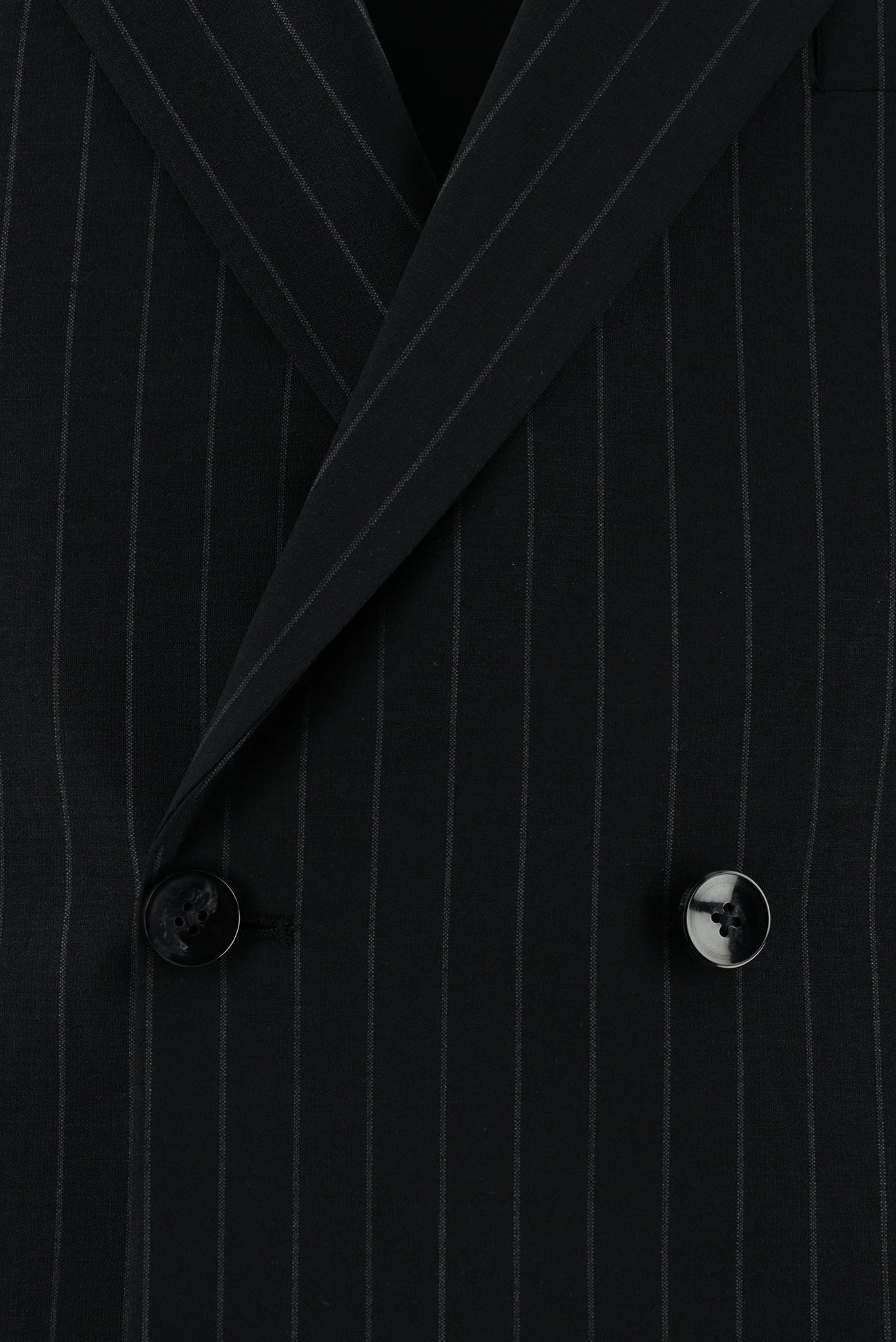 Siyah Slim Fit Dar Kesim Yünlü Kruvaze Çizgili Takım Elbise