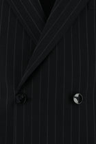 Siyah Slim Fit Dar Kesim Yünlü Kruvaze Çizgili Takım Elbise