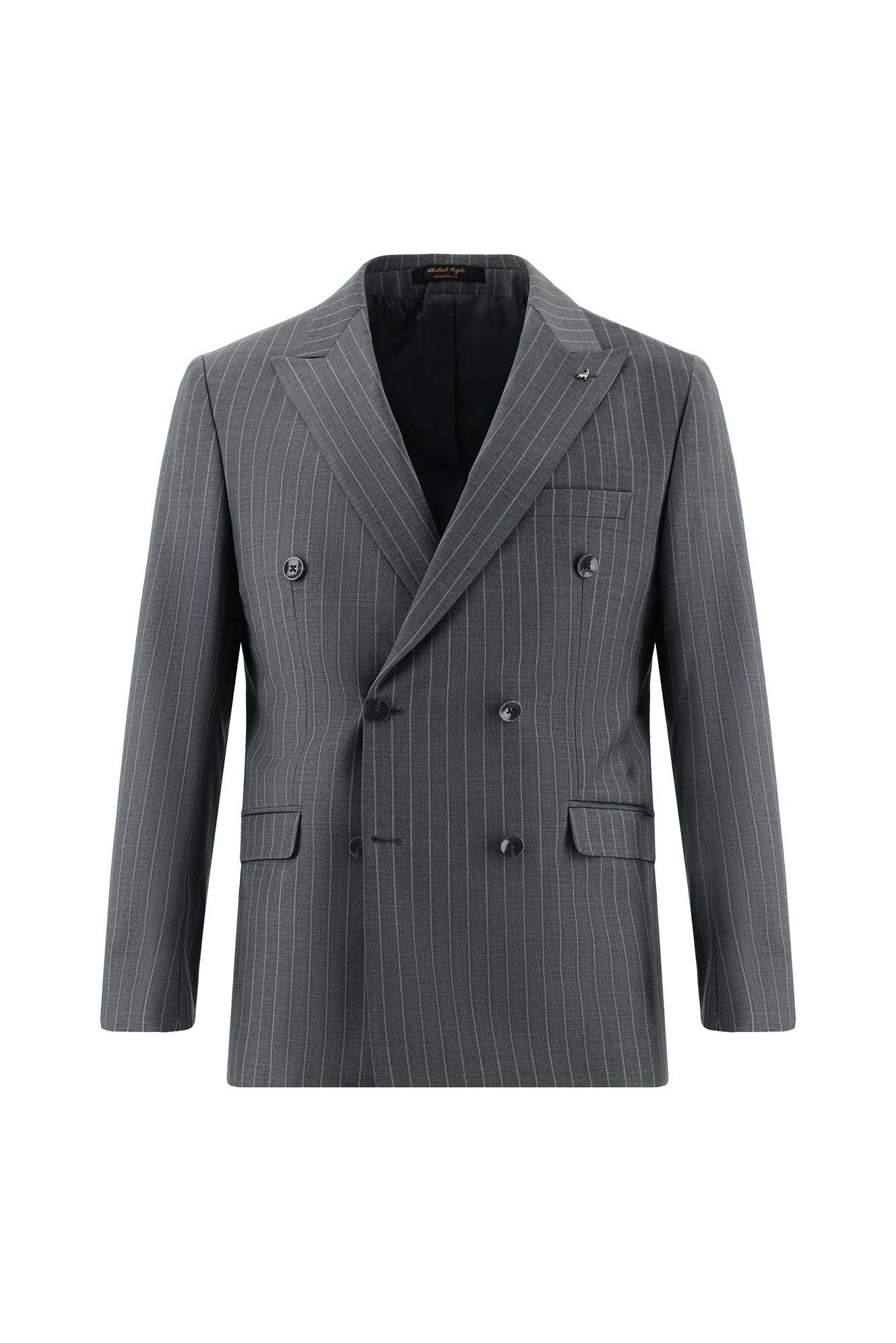 Orta Füme Slim Fit Dar Kesim Yünlü Kruvaze Çizgili Takım Elbise