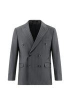 Orta Füme Regular Fit Yünlü Kruvaze Çizgili Takım Elbise