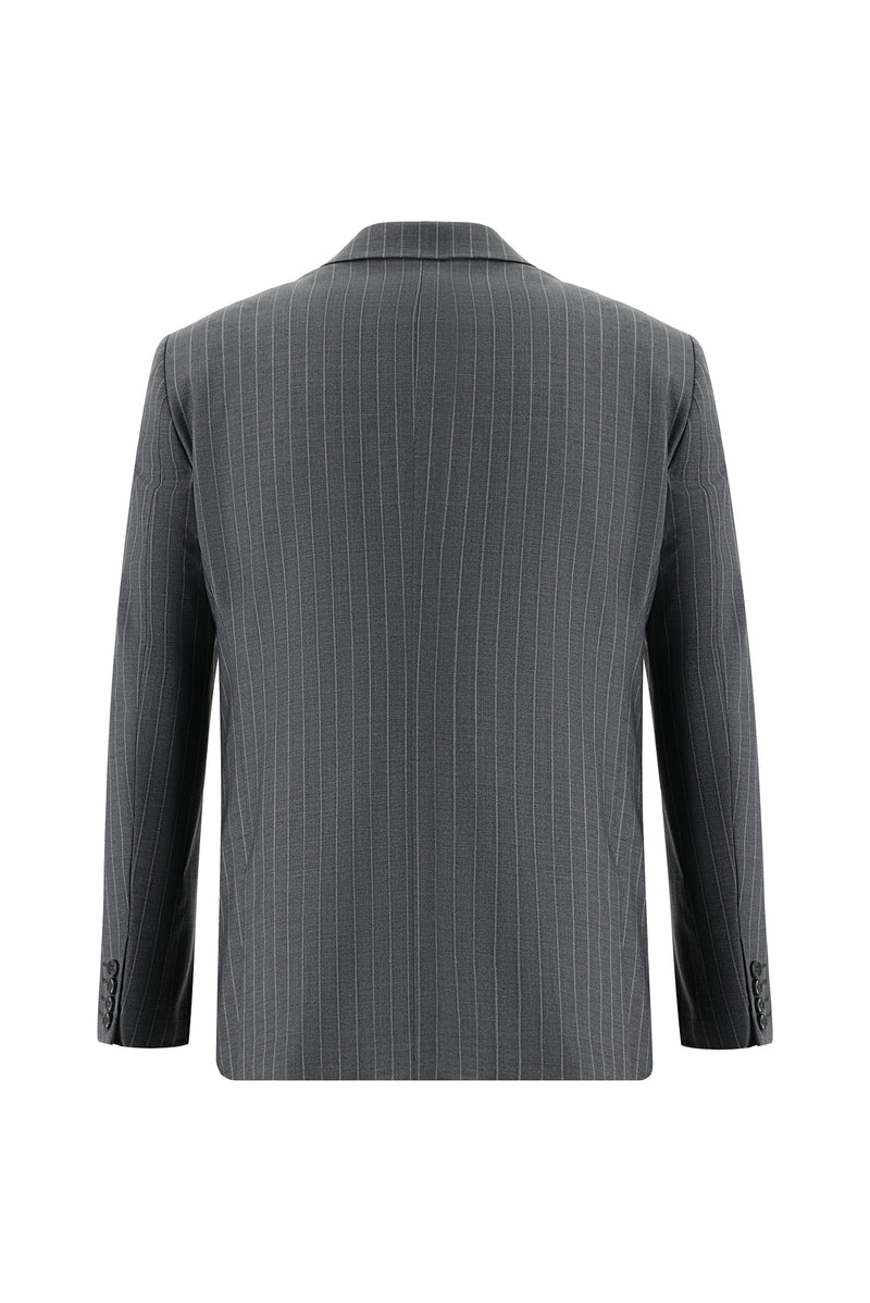 Orta Füme 7 Drop Slim Fit Dar Kesim Yünlü Kruvaze Çizgili Tak?m Elbise-Abdullah Ki??l?