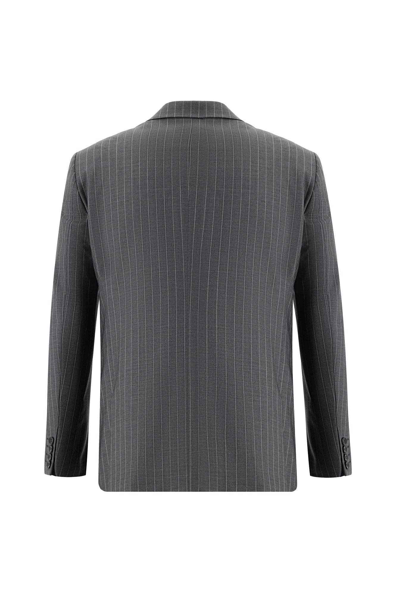 Orta Füme Slim Fit Dar Kesim Yünlü Kruvaze Çizgili Takım Elbise