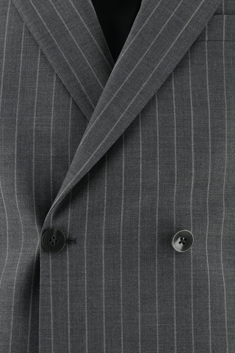 Orta Füme 7 Drop Slim Fit Dar Kesim Yünlü Kruvaze Çizgili Tak?m Elbise-Abdullah Ki??l?