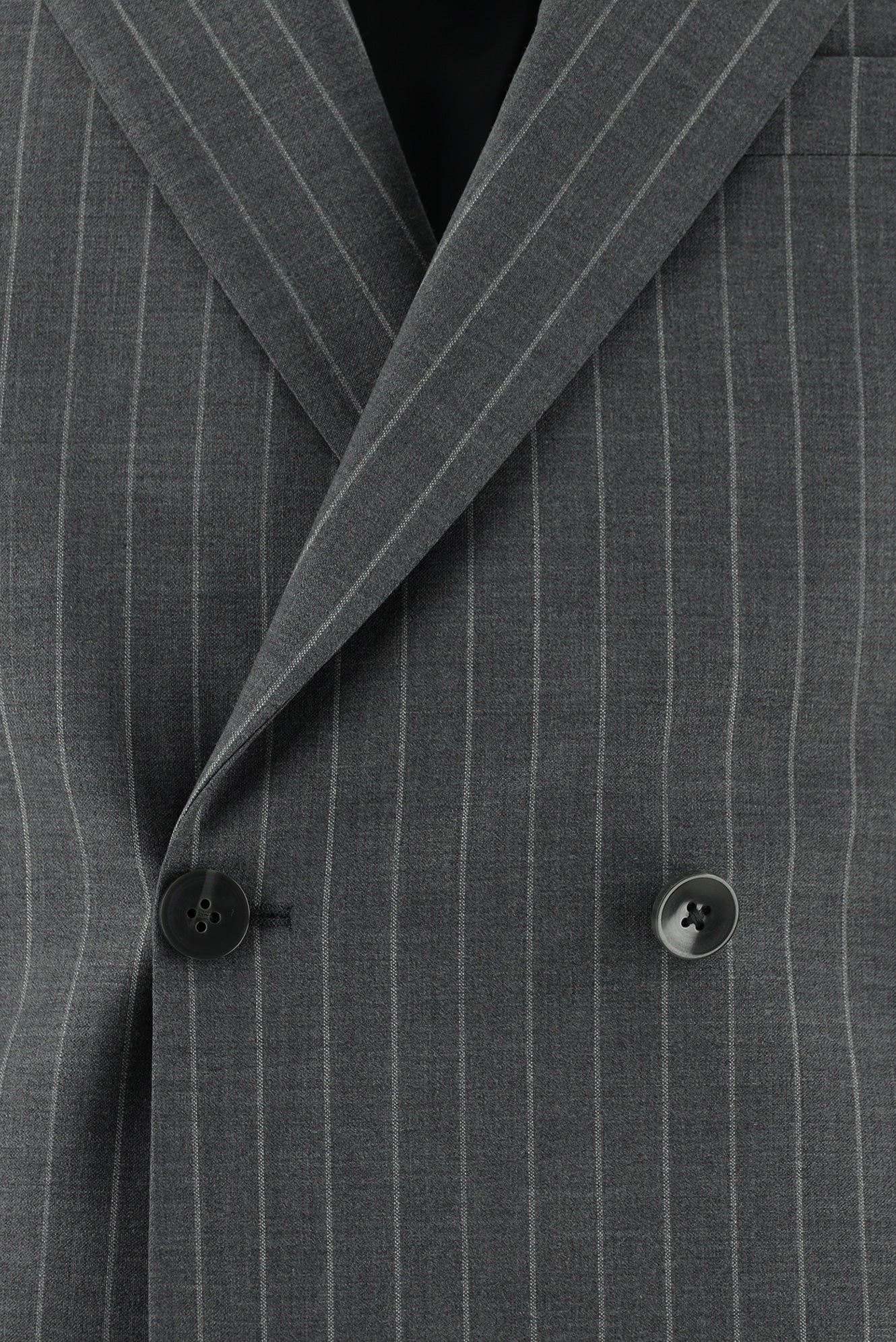 Orta Füme Slim Fit Dar Kesim Yünlü Kruvaze Çizgili Takım Elbise