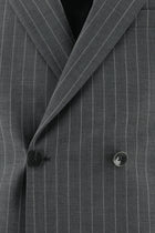 Orta Füme Slim Fit Dar Kesim Yünlü Kruvaze Çizgili Takım Elbise