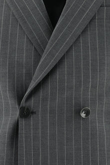 Orta Füme Slim Fit Dar Kesim Yünlü Kruvaze Çizgili Takım Elbise