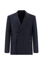 Koyu Lacivert Regular Fit Yünlü Kruvaze Çizgili Takım Elbise