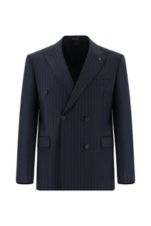 Koyu Lacivert Regular Fit Yünlü Kruvaze Çizgili Takım Elbise