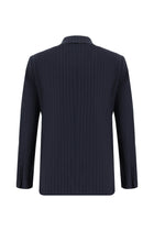 Koyu Lacivert Slim Fit Dar Kesim Yünlü Kruvaze Çizgili Takım Elbise