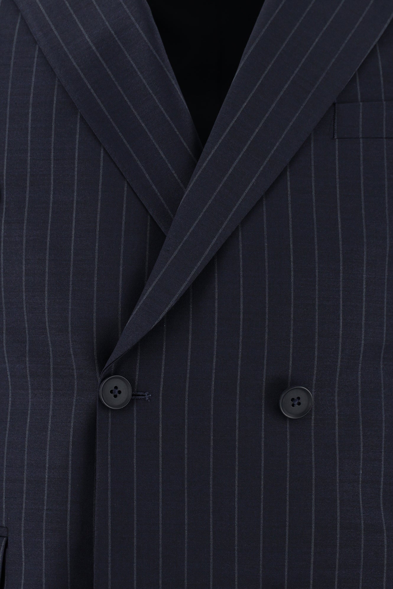 Koyu Lacivert Regular Fit Yünlü Kruvaze Çizgili Takım Elbise