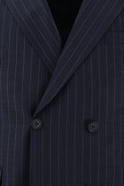 Koyu Lacivert Regular Fit Yünlü Kruvaze Çizgili Takım Elbise