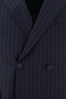 Koyu Lacivert Regular Fit Yünlü Kruvaze Çizgili Takım Elbise
