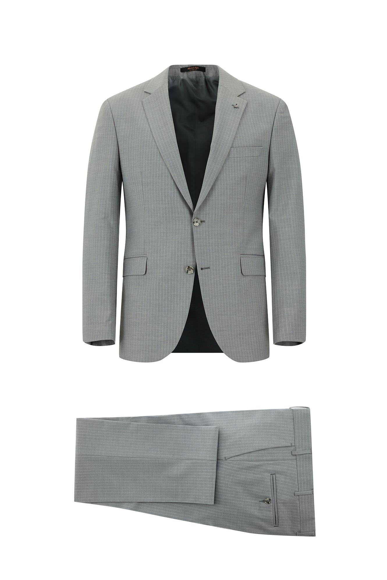 Orta Gri 7 Drop Slim Fit Dar Kesim Yünlü Çizgili Tak?m Elbise-Abdullah Ki??l?