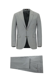 Orta Gri 7 Drop Slim Fit Dar Kesim Yünlü Çizgili Tak?m Elbise-Abdullah Ki??l?