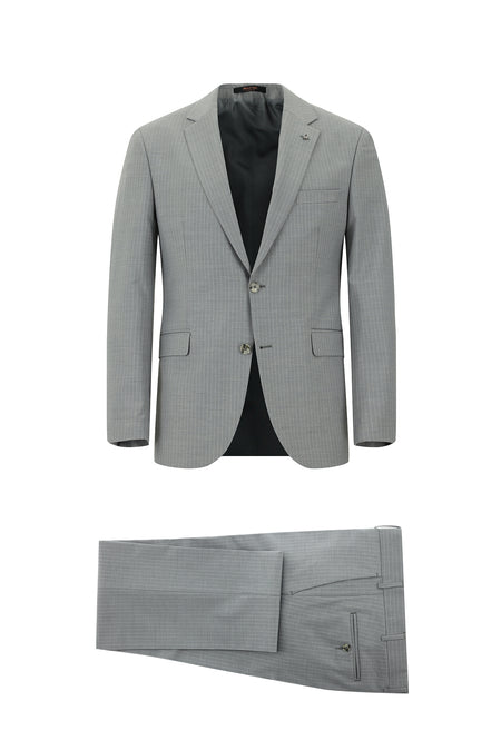 Orta Gri Slim Fit Dar Kesim Yünlü Klasik Çizgili Takım Elbise