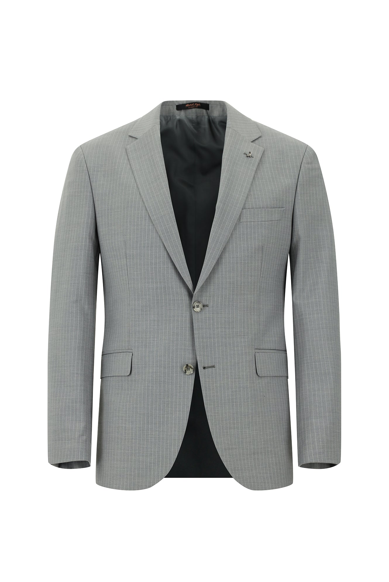 Orta Gri Slim Fit Dar Kesim Yünlü Klasik Çizgili Takım Elbise