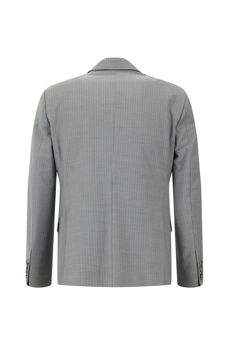 Orta Gri Slim Fit Dar Kesim Yünlü Klasik Çizgili Takım Elbise