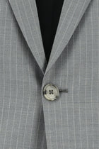 Orta Gri Slim Fit Dar Kesim Yünlü Klasik Çizgili Takım Elbise