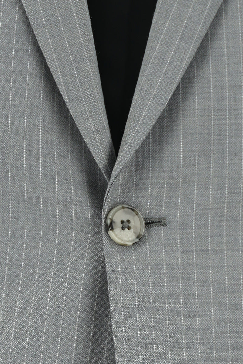 Orta Gri Slim Fit Dar Kesim Yünlü Klasik Çizgili Takım Elbise