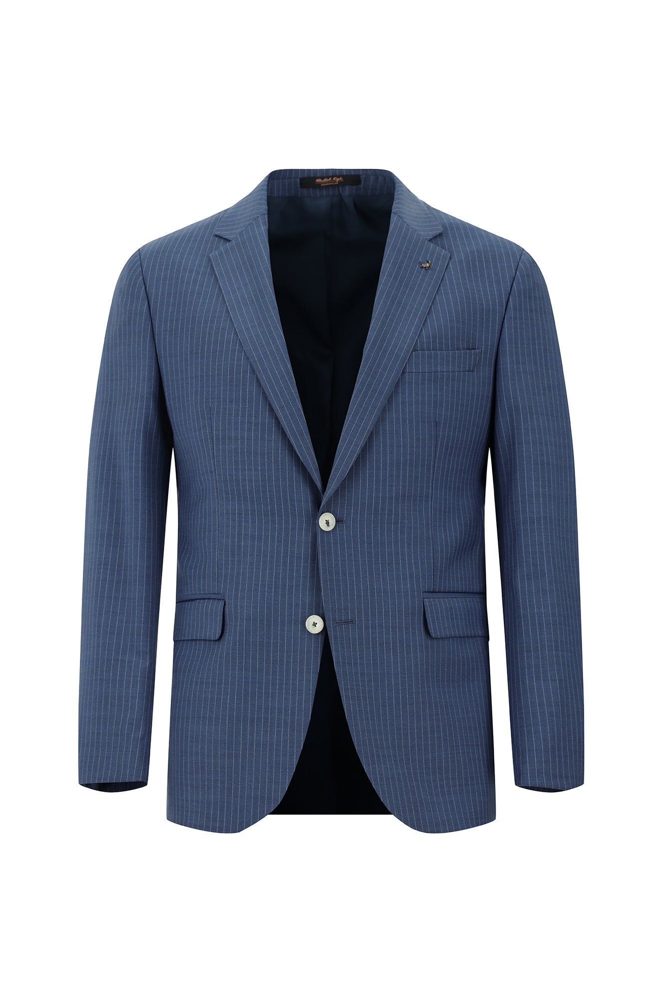 Orta Lacivert Slim Fit Dar Kesim Yünlü Klasik Çizgili Takım Elbise