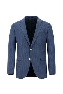 Orta Lacivert 7 Drop Slim Fit Dar Kesim Yünlü Çizgili Tak?m Elbise-Abdullah Ki??l?