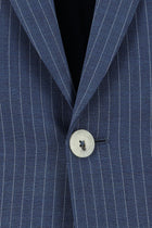 Orta Lacivert Slim Fit Dar Kesim Yünlü Klasik Çizgili Takım Elbise