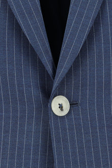 Orta Lacivert Slim Fit Dar Kesim Yünlü Klasik Çizgili Takım Elbise
