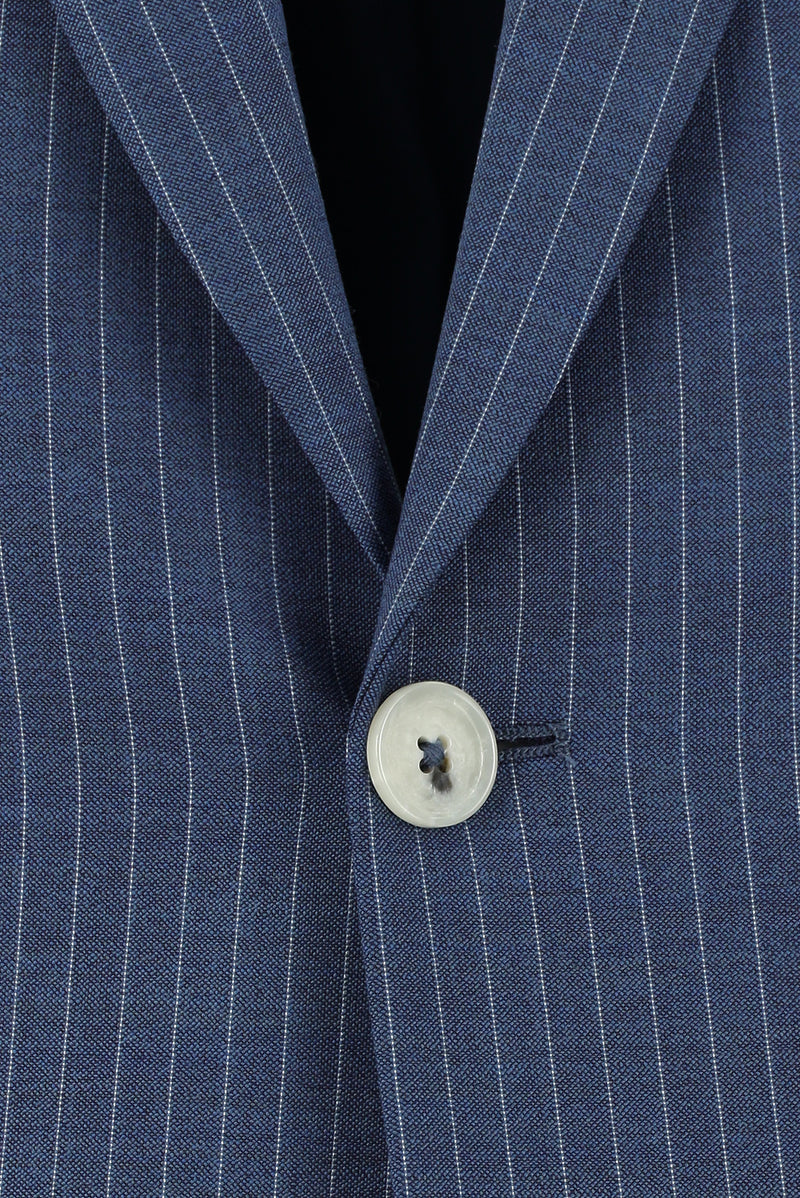 Orta Lacivert Slim Fit Dar Kesim Yünlü Klasik Çizgili Takım Elbise