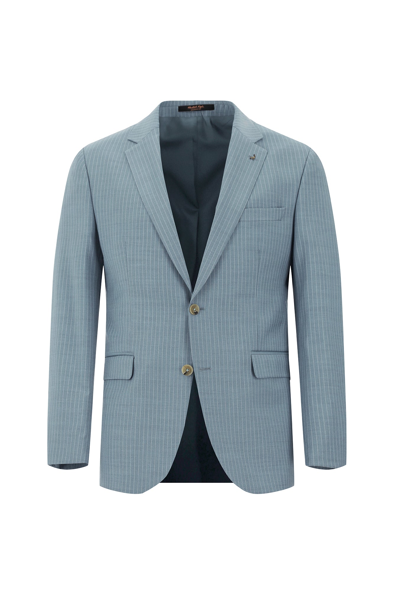 Açık Mavi Slim Fit Dar Kesim Yünlü Klasik Çizgili Takım Elbise