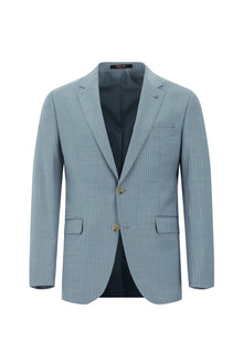 Açık Mavi Slim Fit Dar Kesim Yünlü Klasik Çizgili Takım Elbise