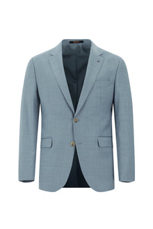 Aç?k Mavi 7 Drop Slim Fit Dar Kesim Yünlü Çizgili Tak?m Elbise-Abdullah Ki??l?