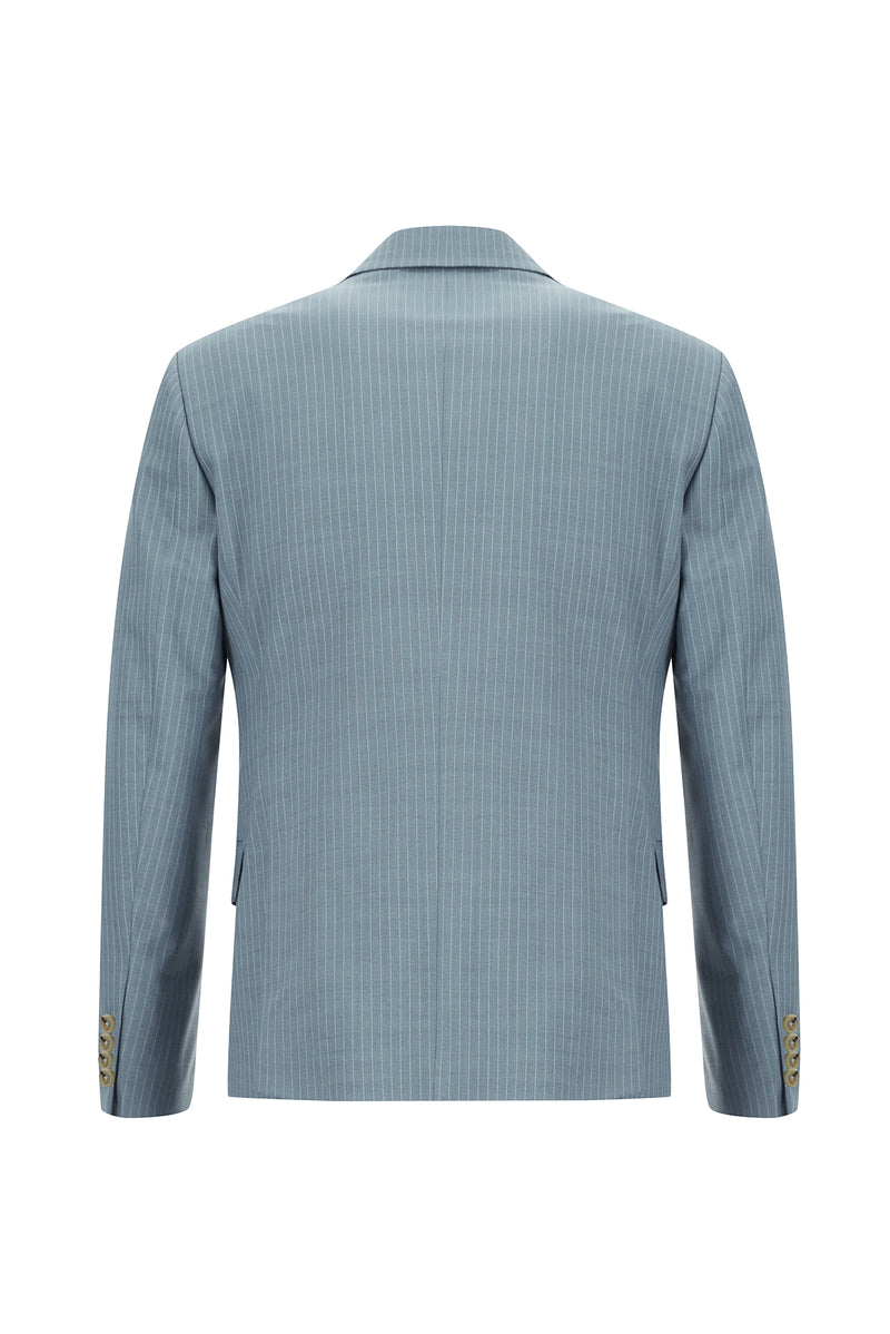 Açık Mavi Slim Fit Dar Kesim Yünlü Klasik Çizgili Takım Elbise