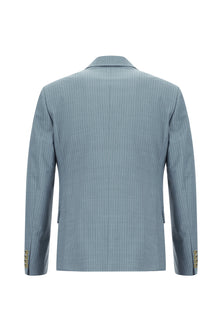Açık Mavi Slim Fit Dar Kesim Yünlü Klasik Çizgili Takım Elbise