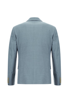 Aç?k Mavi 7 Drop Slim Fit Dar Kesim Yünlü Çizgili Tak?m Elbise-Abdullah Ki??l?