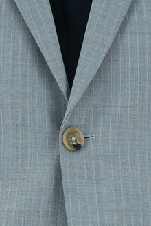 Açık Mavi Slim Fit Dar Kesim Yünlü Klasik Çizgili Takım Elbise