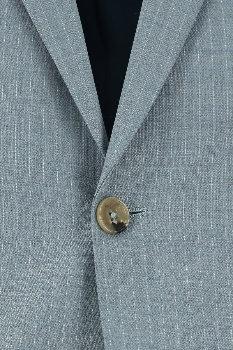 Açık Mavi Slim Fit Dar Kesim Yünlü Klasik Çizgili Takım Elbise