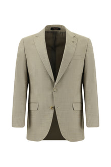 Açık Vizon Slim Fit Dar Kesim Yünlü Klasik Çizgili Takım Elbise