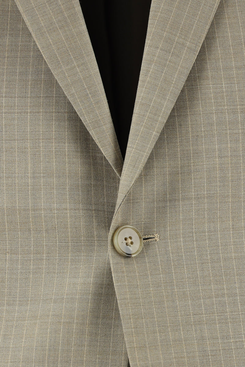 Açık Vizon Slim Fit Dar Kesim Yünlü Klasik Çizgili Takım Elbise